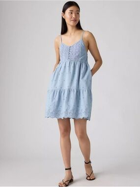 Levi’s Cora mini dress Light Blue Eyelet Tiered size Xl